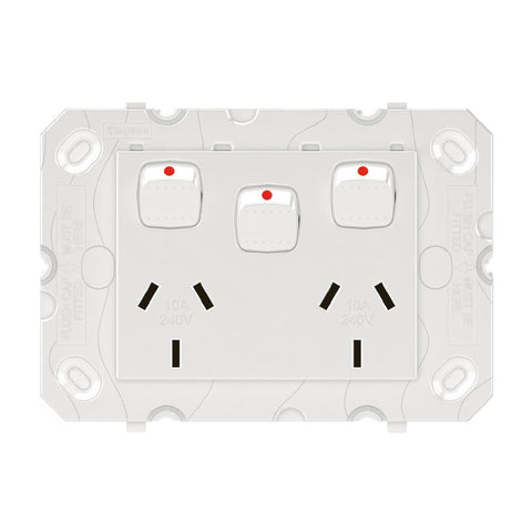 HPM Arteor Double Powerpoint with Extra Switch 10A 240V - White - SuperSaverAU - view 1