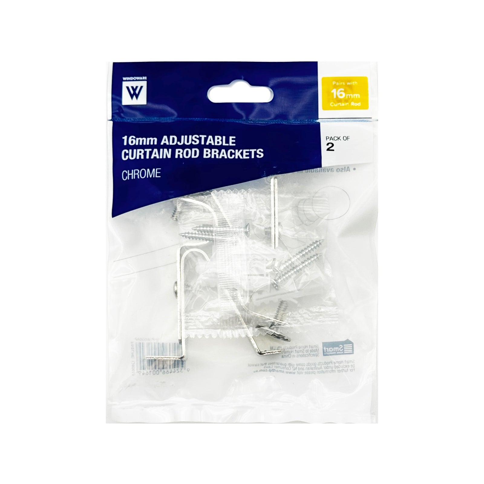Windoware 75-95mm Satin Adjustable Curtain Rod Bracket - Pewter Steel, 2 Pack