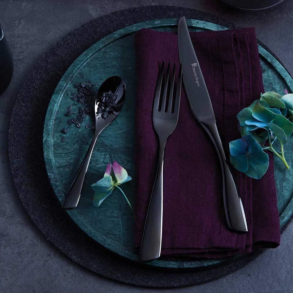 Stanley Rogers Soho Onyx 56 piece cutlery set - black onyx titanium, place setting for eight - 50423