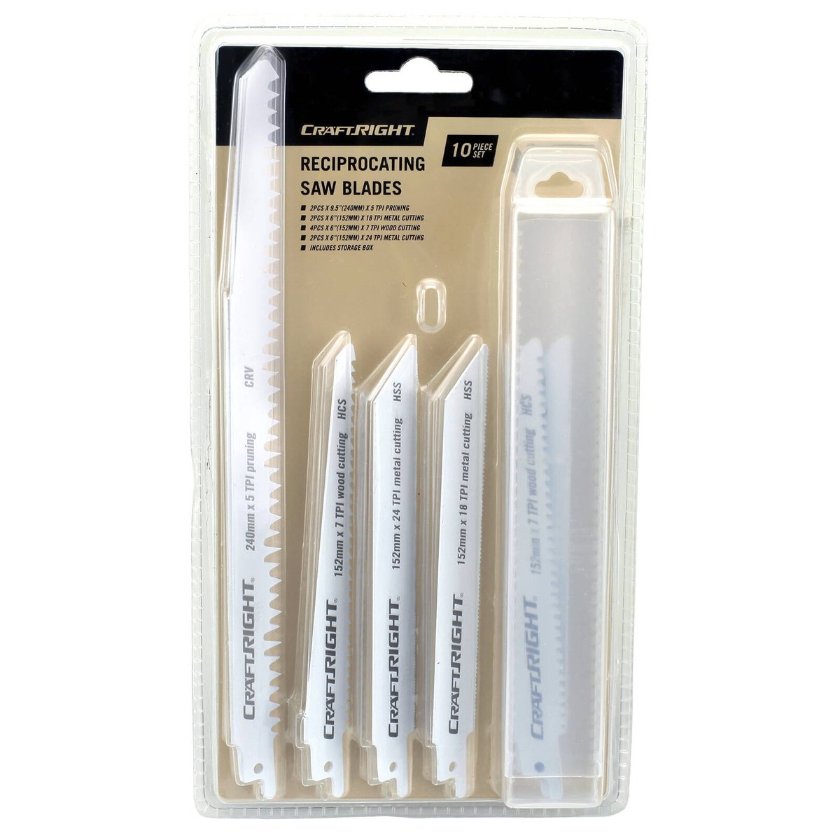 Craftright Assorted Reciprocating Saw Blades 10 Pack Manganese Steel for Timber & Metal