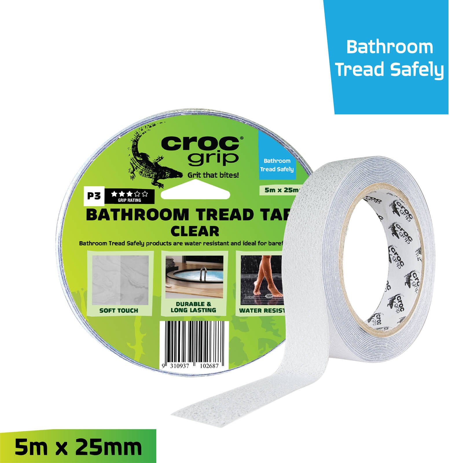 Croc Grip 5m x 25mm Clear Bathroom Tread Anti-Slip Vinyl Tape