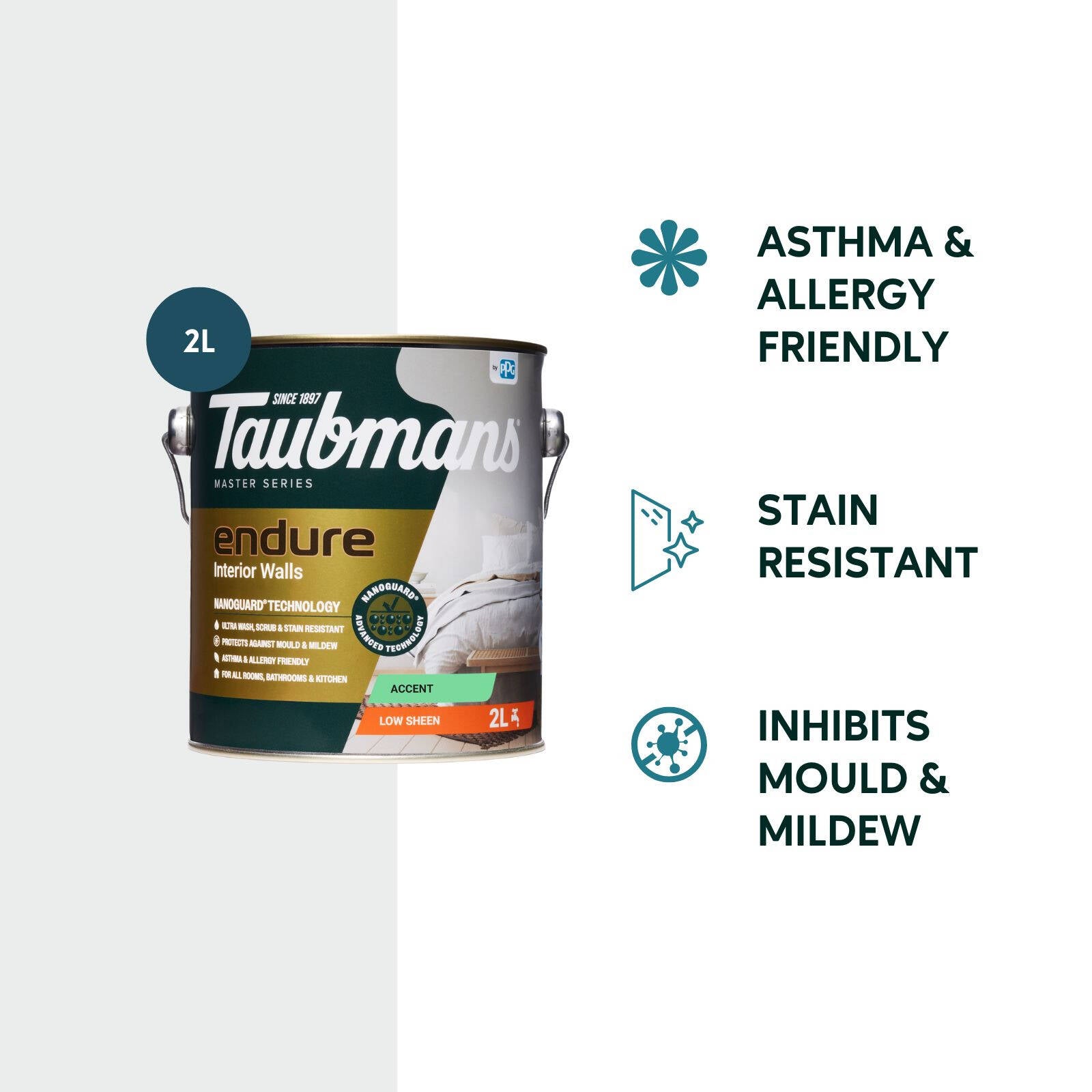 TAUBMANS Endure 2L Accent Low Sheen Interior Walls Paint Water Based UV Resistant