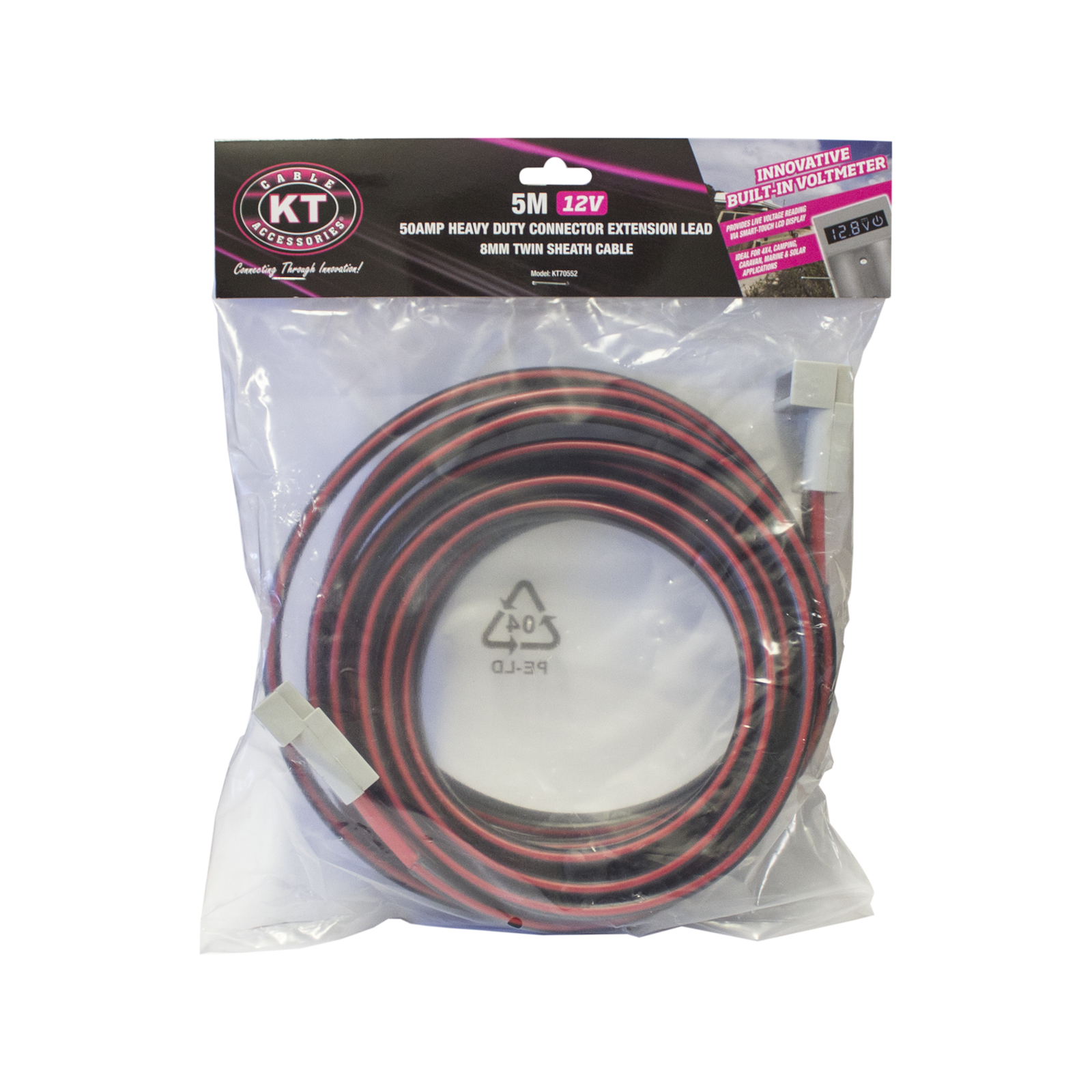 KT Solar 5M Extension Lead HD Connector 50A with Voltmeter Grey KT70552