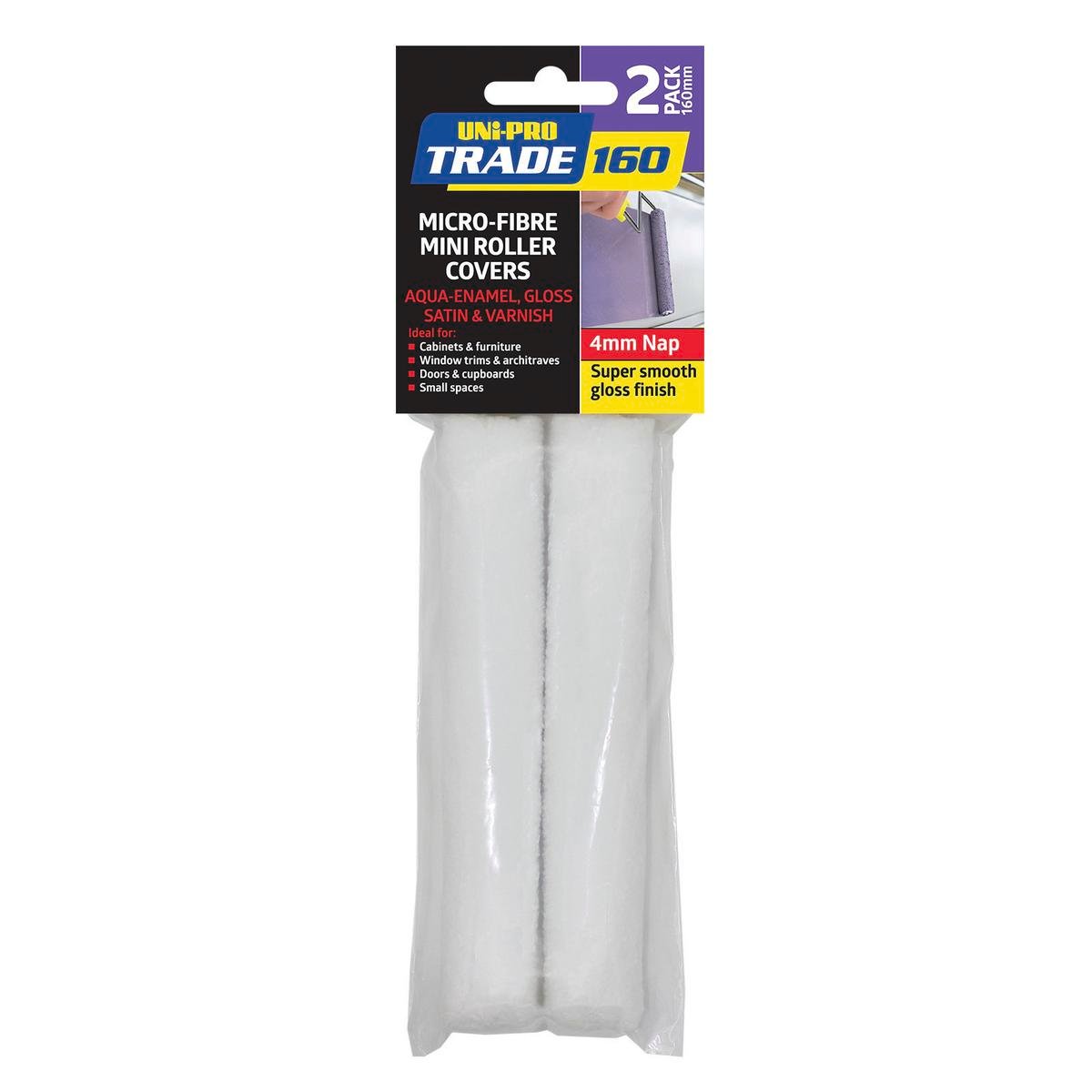 Uni-Pro Trade 160mm Microfibre Roller Covers 4mm Nap - 2 Pack