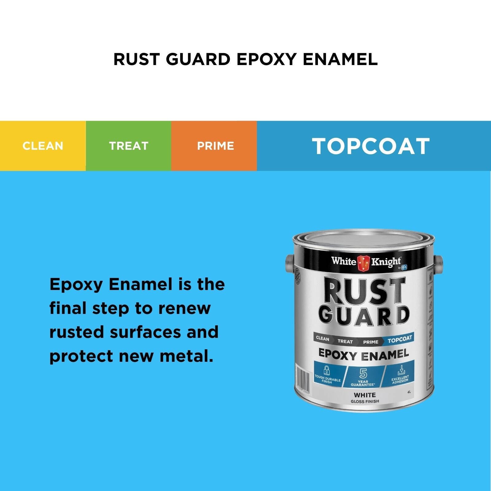 White Knight Rust Guard White Gloss Solvent Based Epoxy Enamel Paint 4L