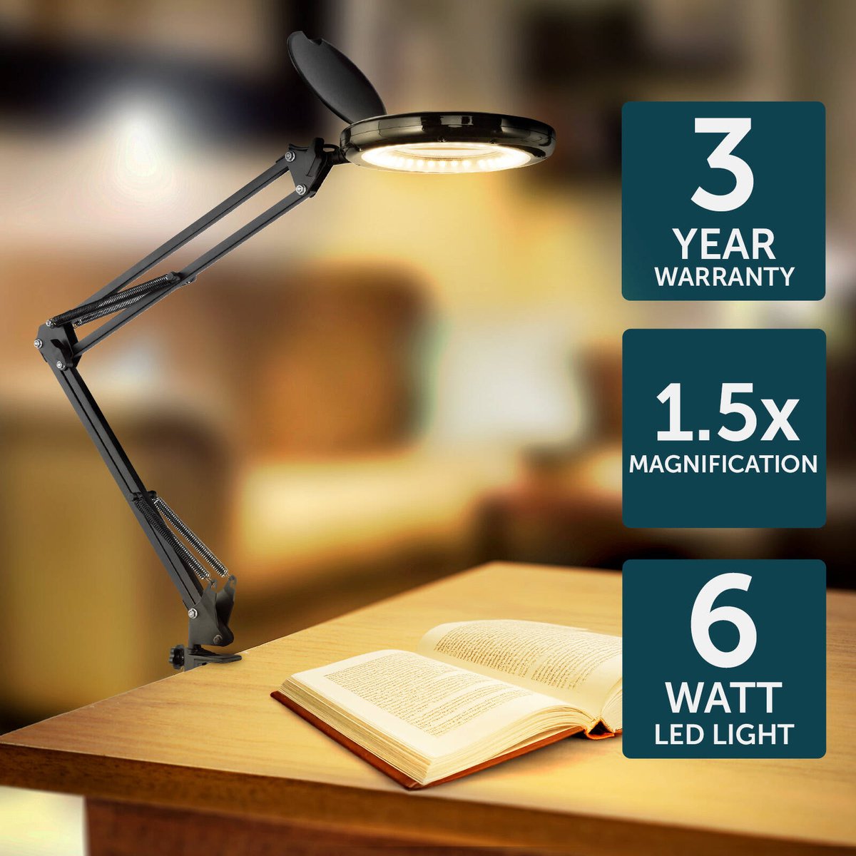 Brilliant 78cm Black Spy Magnifying LED Clamp Lamp - 1.5x Magnification, 500 Lumen - SuperSaverAU - view 3
