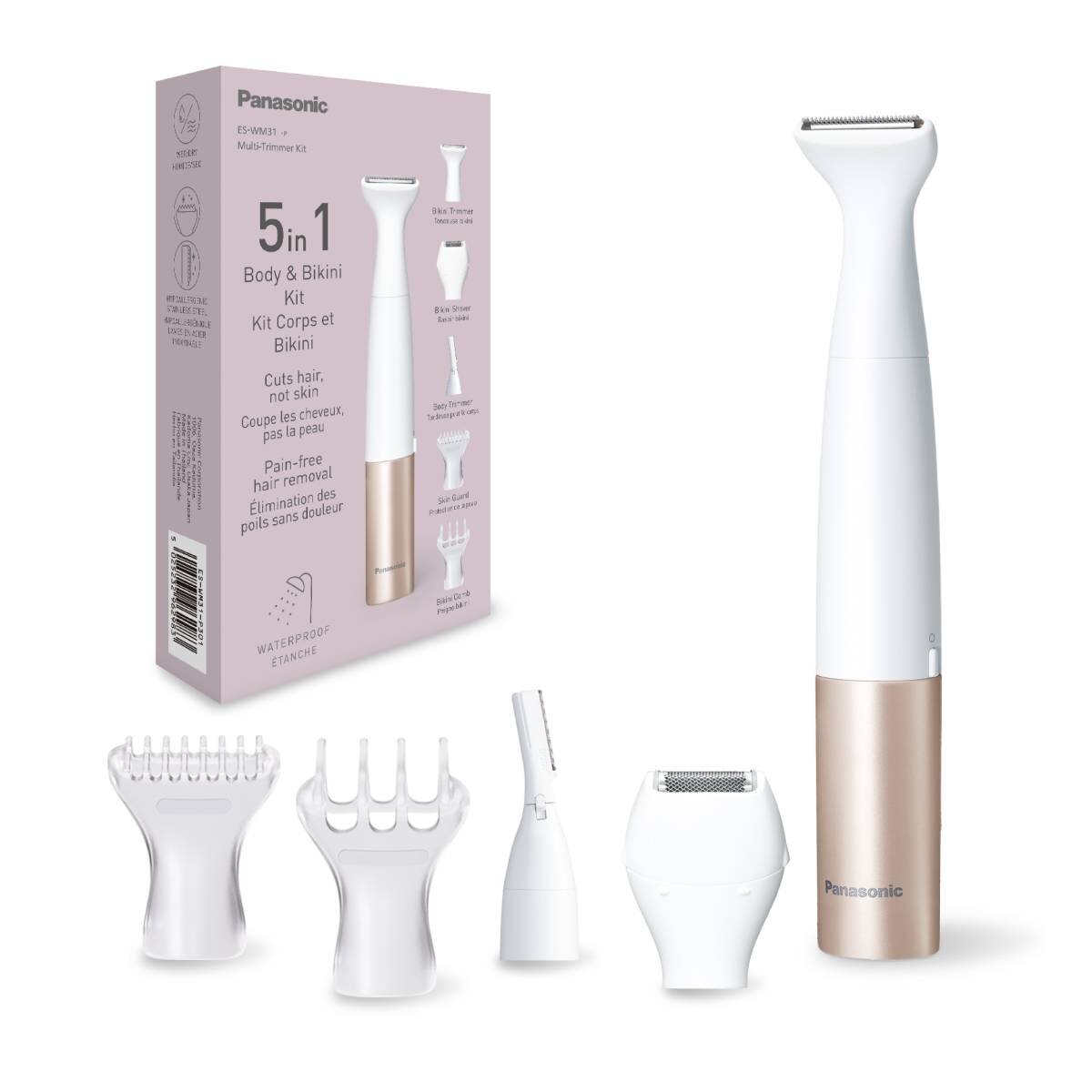 Panasonic women's 5-in-1 cordless grooming kit - white, hypoallergenic blades, travel friendly - ES-WM31-P341