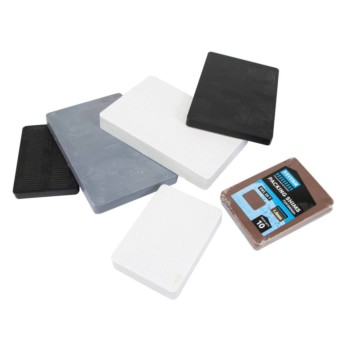 Titan Shim Packing 72mm Mixed Sizes, No-Slip Ribbed Plastic, 44 Piece