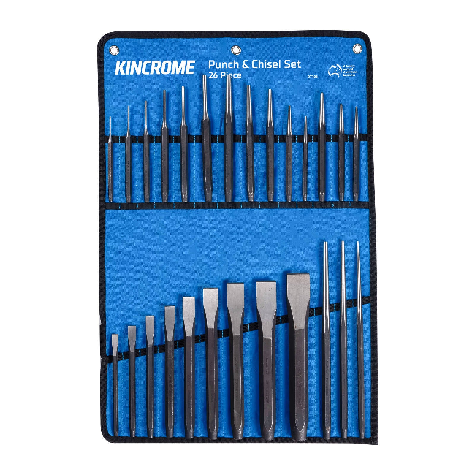 Kincrome 26 Piece Chrome Vanadium Steel Punch and Chisel Set Black