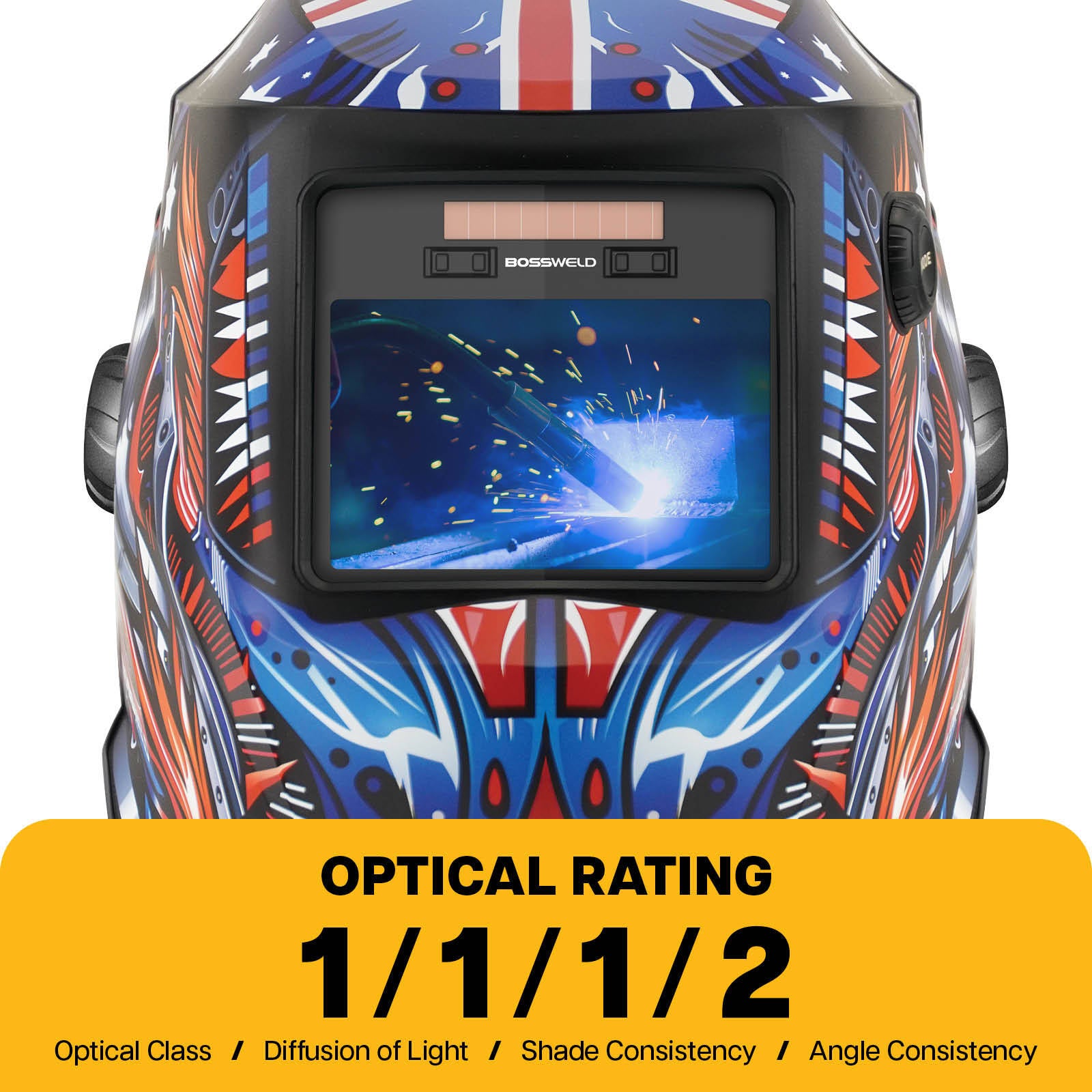 Bossweld VX-3 Ozzie Auto Darkening Welding Helmet, Variable Shade 4-8/9-13, 100 x 60mm Lens