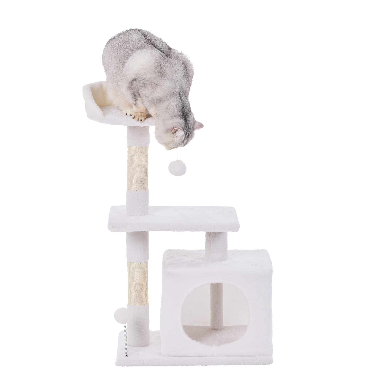 Happy Tails 2 Tier Cat Playhouse Tower - Sisal Scratching Posts & Hideaway