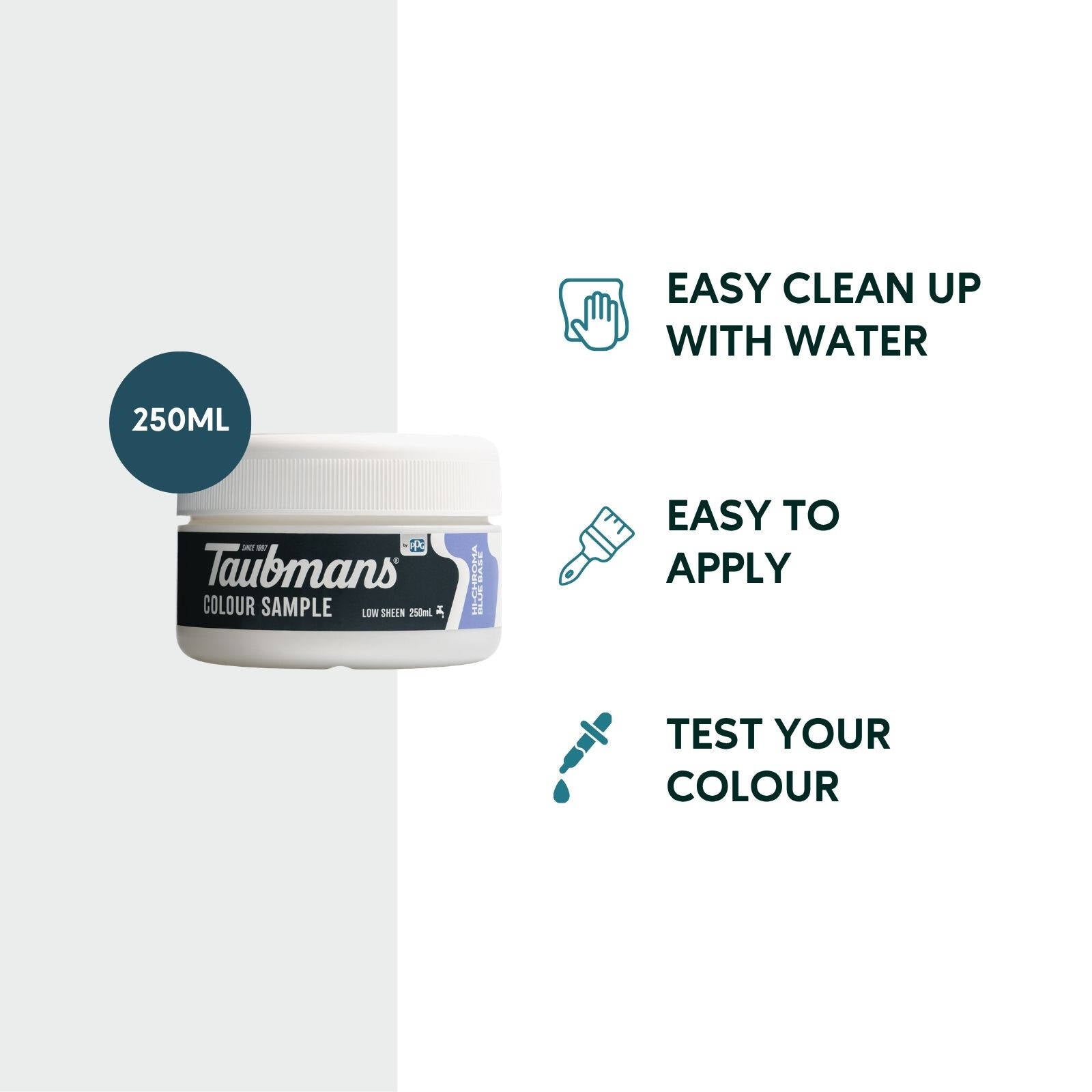 Taubmans Hi-C Blue 250ml Sample Pot, Water Based Acrylic, Splatter Resistant