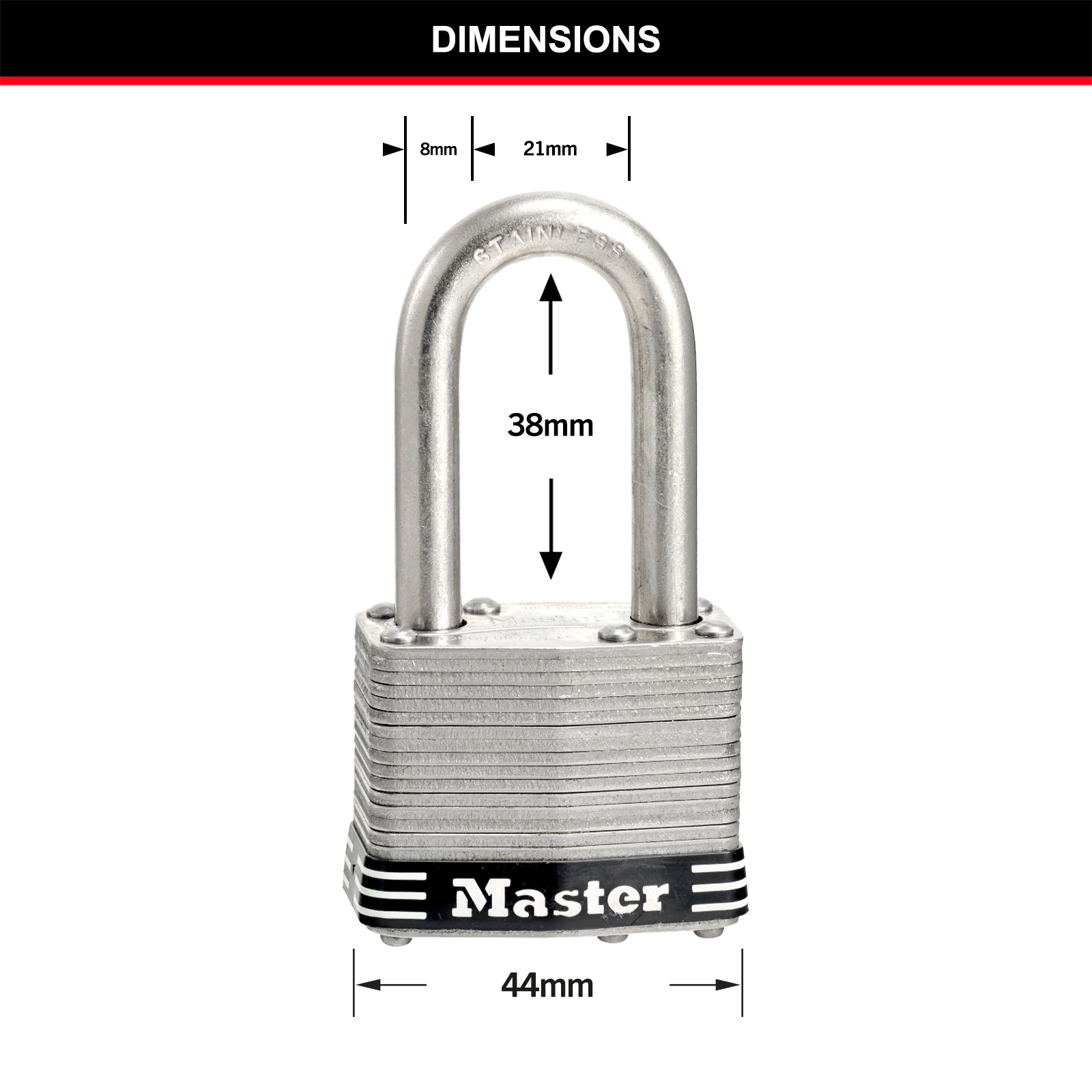 Master Lock 44mm Laminated Stainless Steel Padlock with Pin Cylinder - 2 Pack