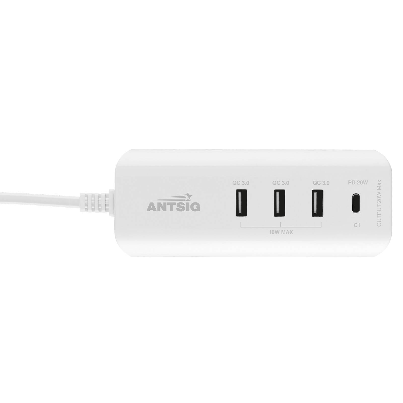 Antsig 20W Compact USB Charger - 3x QC 3.0 USB-A + USB-C PD, Travel Size AP3032B