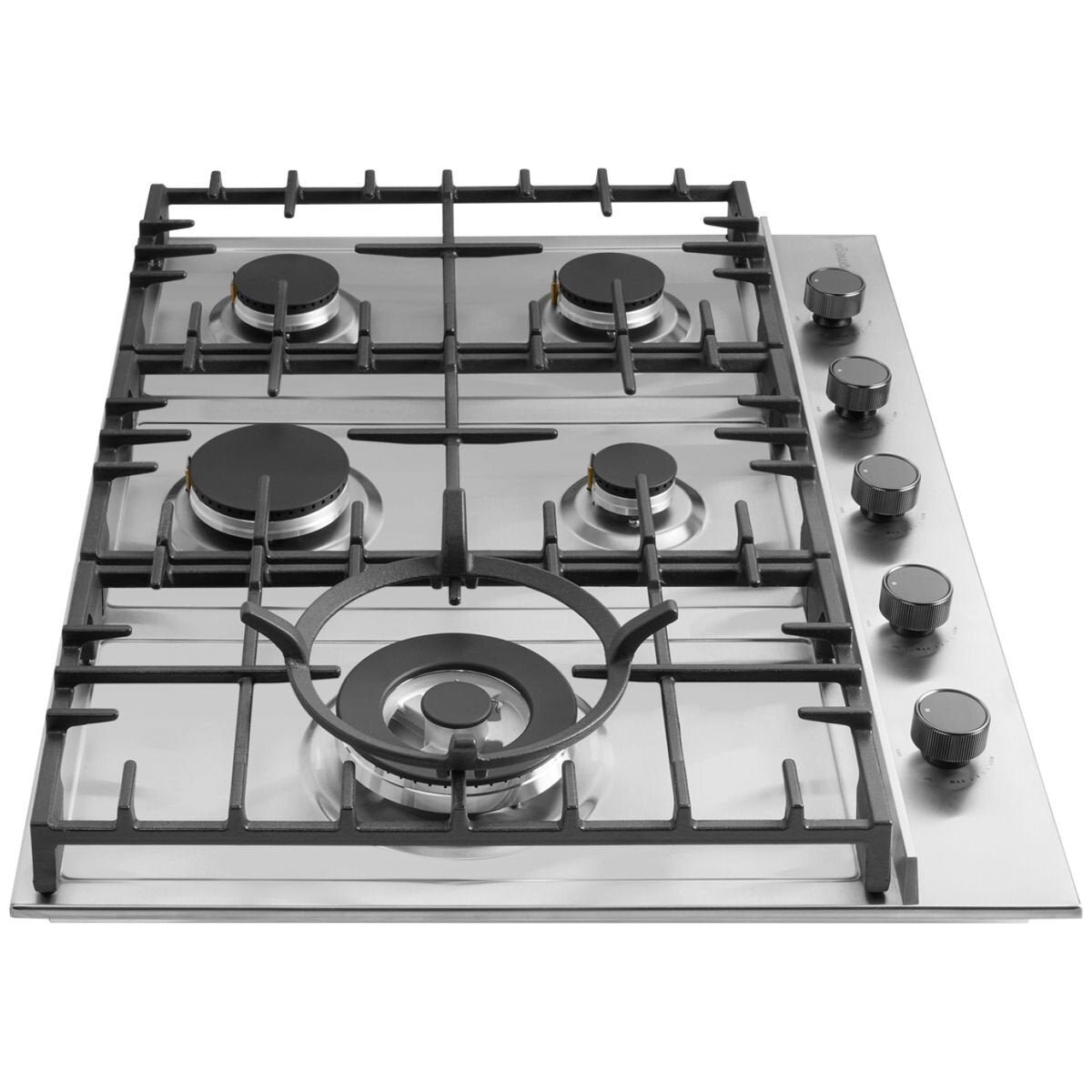 Omega 70cm Natural Gas Cooktop - Stainless Steel, Five Burners, 20MJ Triple Ring Wok Burner - OCG705WX