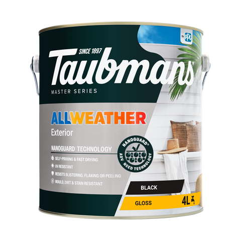 Taubmans 4L Black Gloss All Weather Exterior Paint Water Based UV Resistant