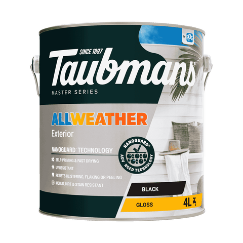 Taubmans 4L Black Gloss All Weather Exterior Paint Water Based UV Resistant