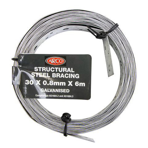 Airco 30 x 0.8mm x 6m Structural Galvanised Strapping with Pre-Punched Holes