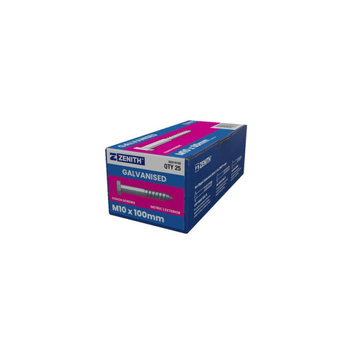 Zenith M10 Hex Head Coach Screws - 100mm - 25 Pack - Hot Dip Galvanised - Heavy-Duty - SuperSaverAU - view 1