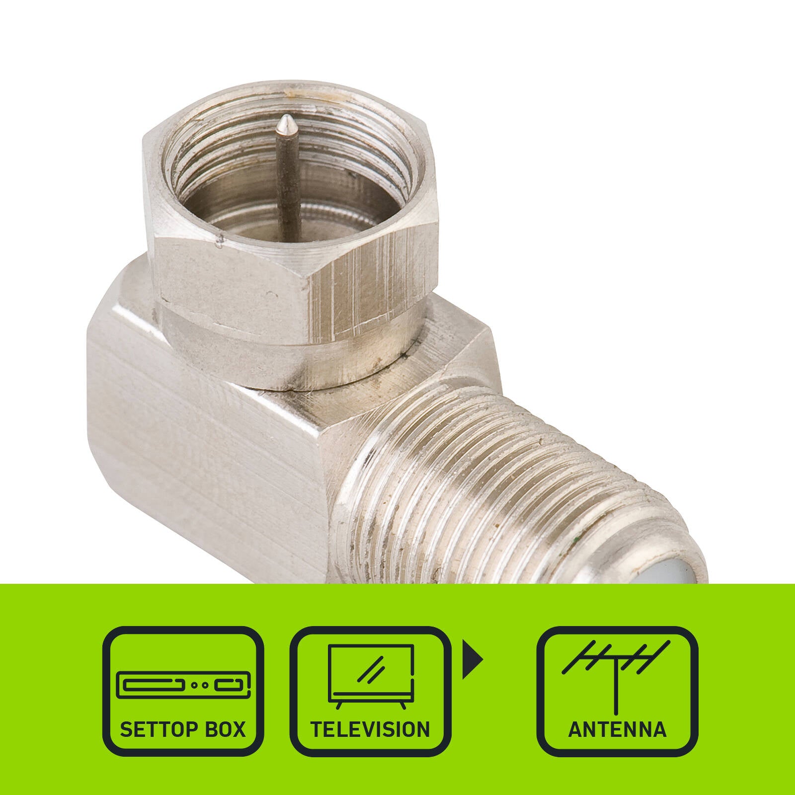 Antsig Right Angle F-Connector Adaptor - Nickel Plated Brass, Male to Female Indoor