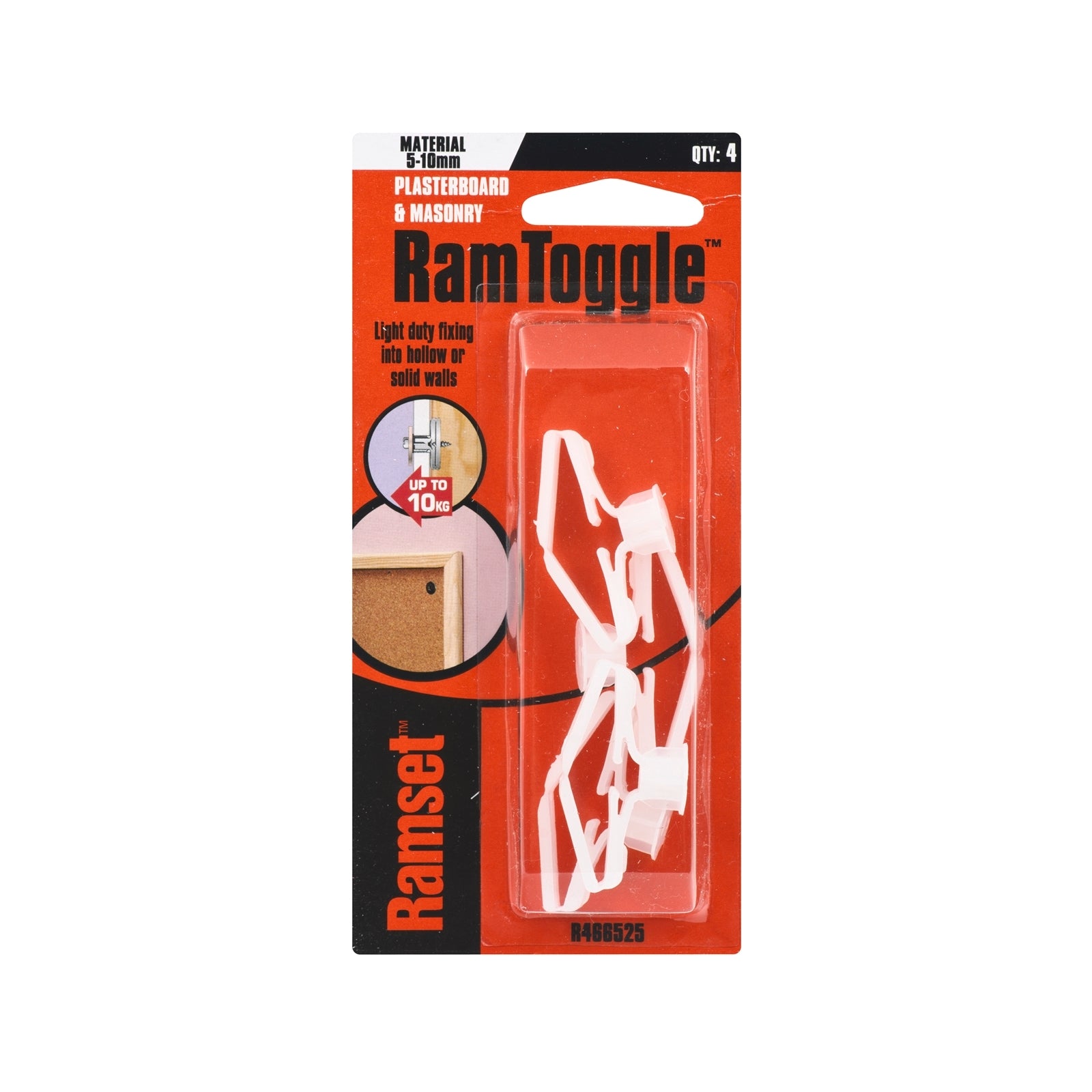 Ramset RamToggle 8 x 10mm Nylon Hollow Wall Anchor - 4 Pack