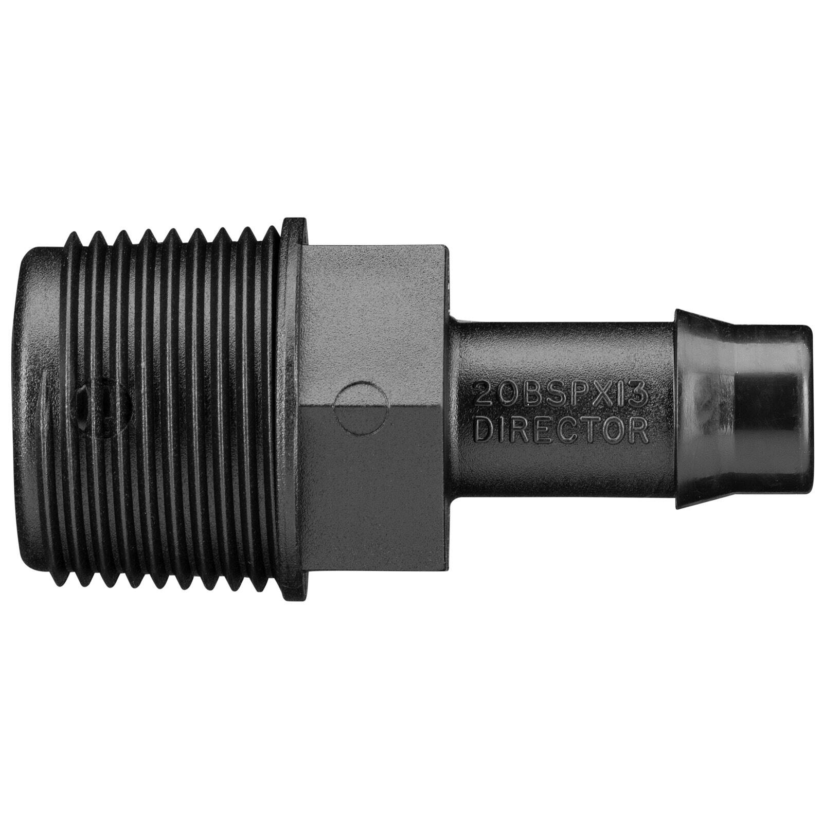 Pope 13mm Tail x 20mm BSP Male Director - Black Poly Irrigation Connector