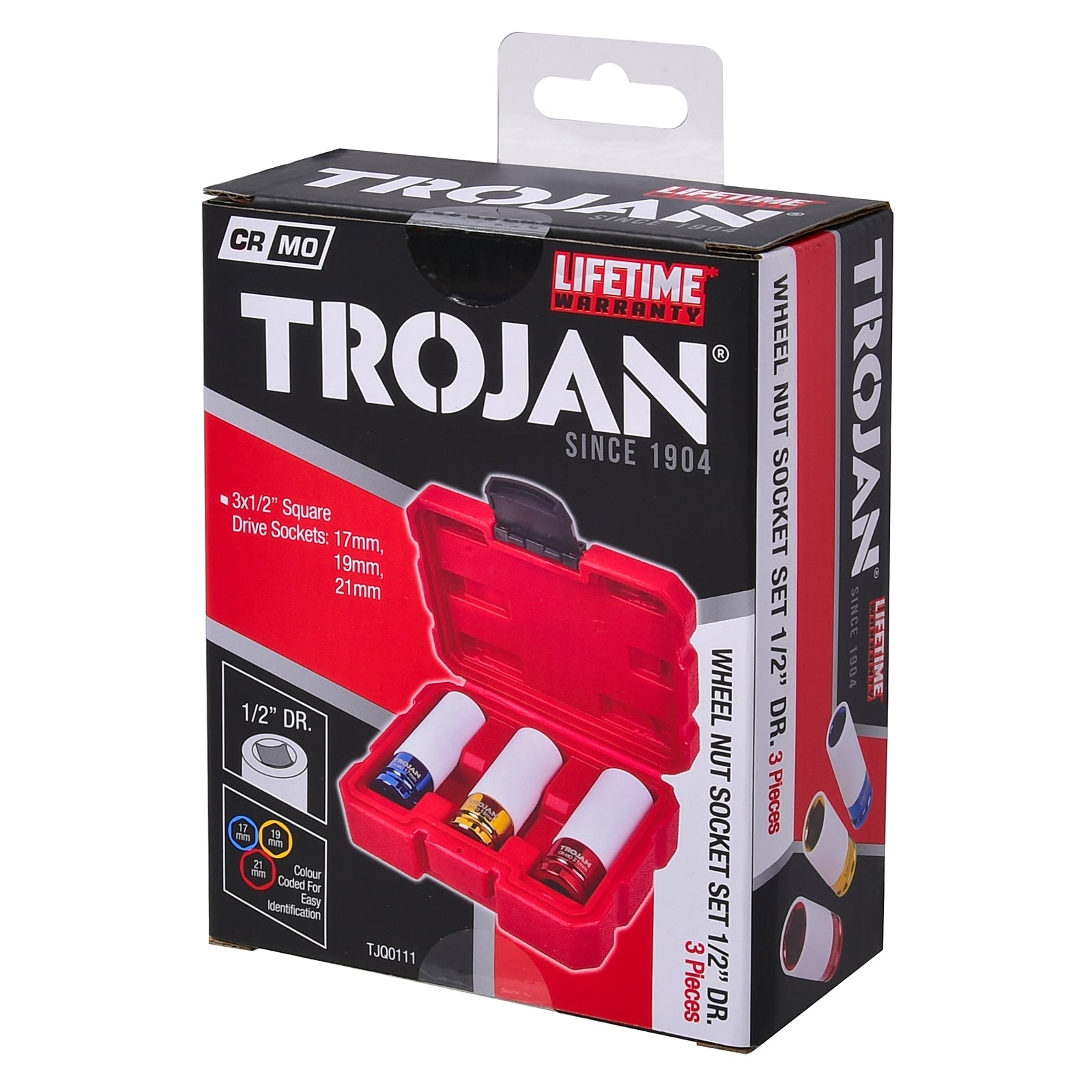 Trojan 1/2in Drive 3 Piece Wheel Nut Impact Socket Set with Case