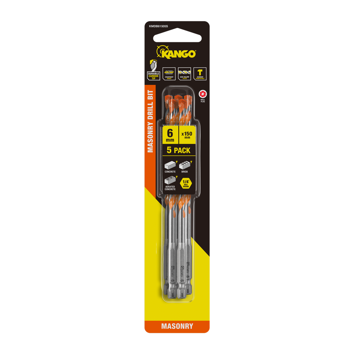 Kango Masonry Drill Bit 5 Pack - 6mm x 150mm - Durable Carbide Tip - SuperSaverAU - view 1