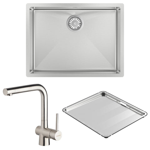 Abey Alfresco single bowl 316 marine grade sink pack with drain tray and Laios mixer - FRA540T