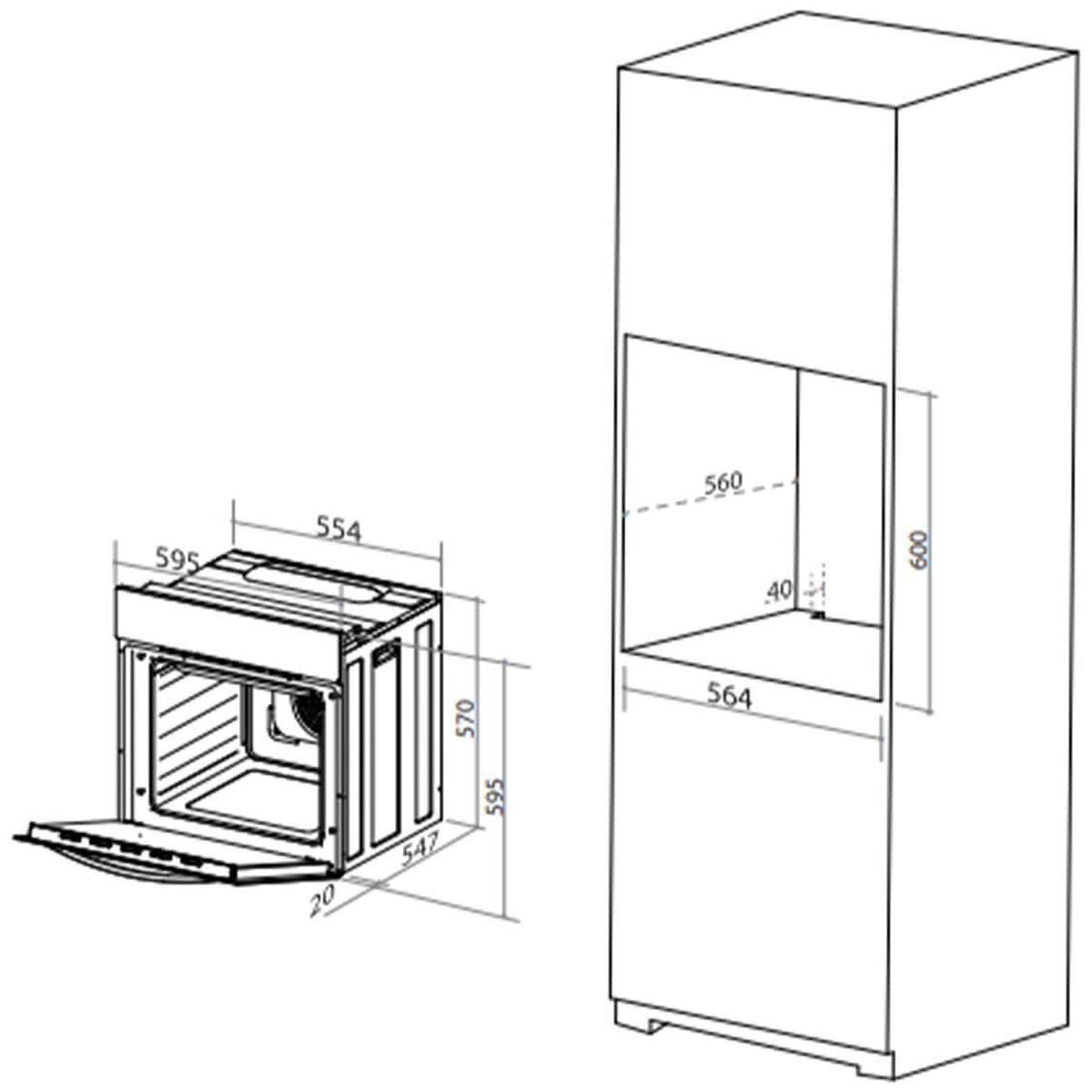 Artusi 60cm Electric Built-In Oven - 78L Usable, Stainless Steel, Black Glass Door, Halogen Light - AO676X