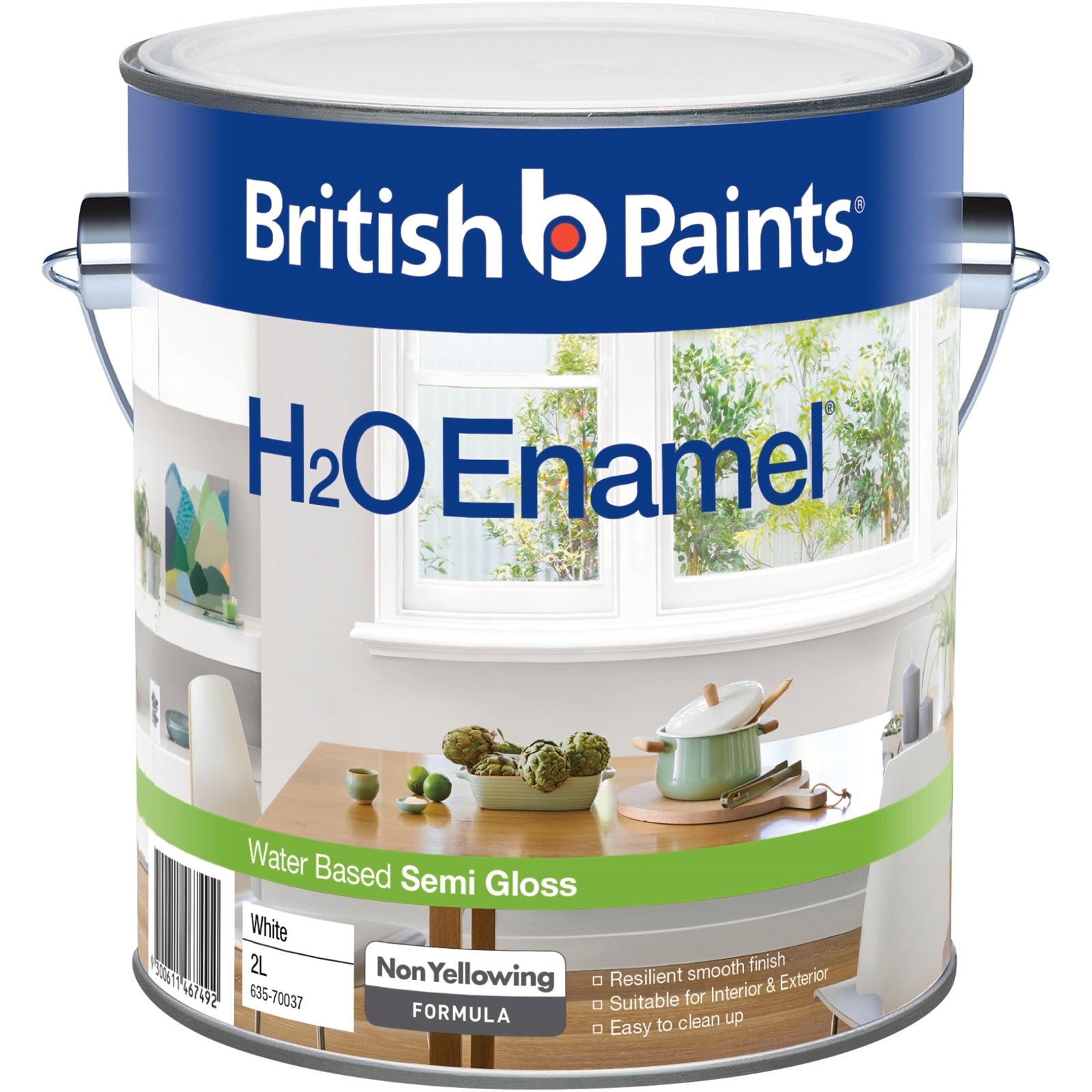 British Paints White Semi Gloss H2O Enamel Paint 2L - Water Based, Doors & Trim