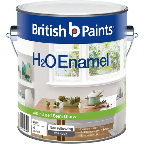 British Paints White Semi Gloss H2O Enamel Paint 2L - Water Based, Doors & Trim
