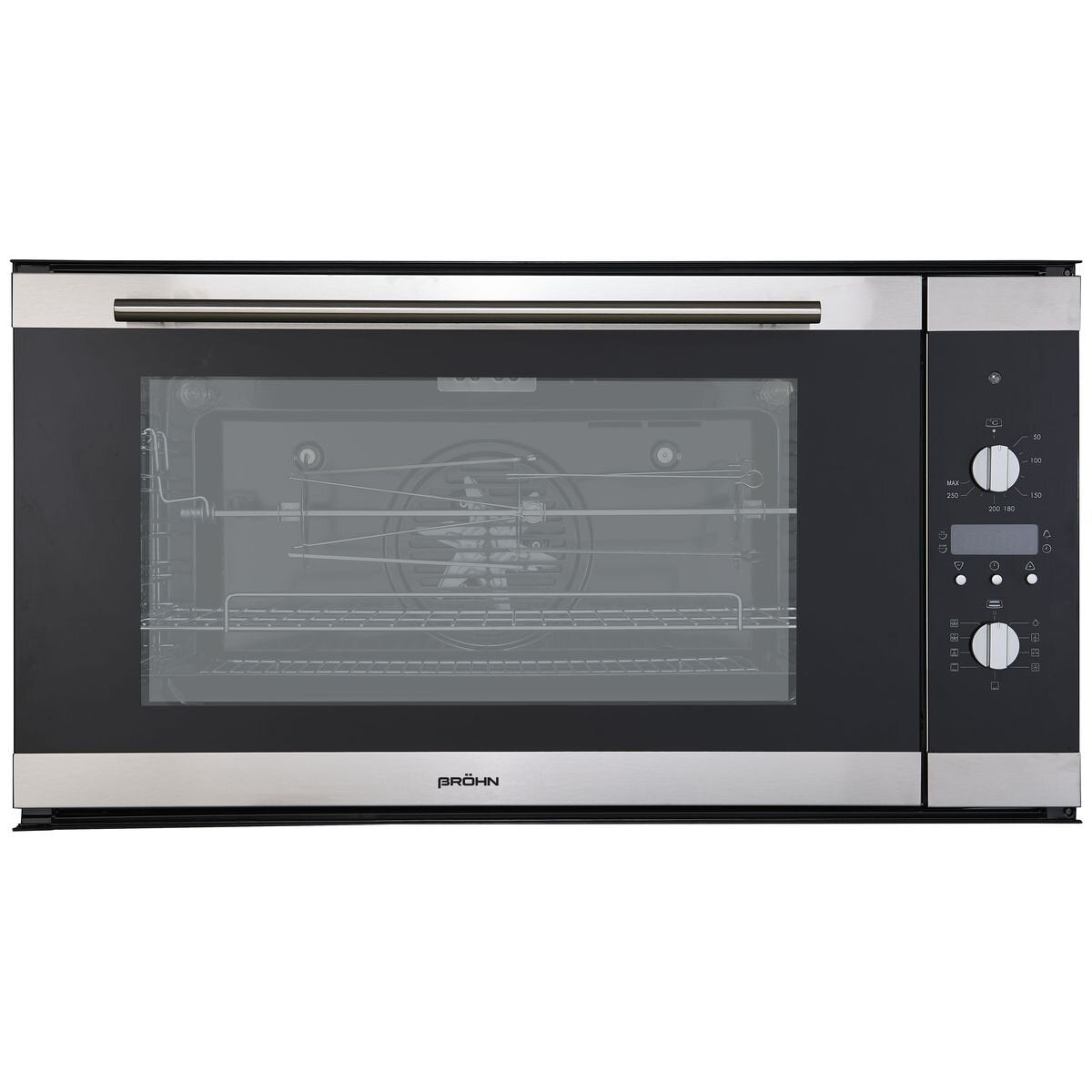Brohn 90cm Built-In Electric Oven - 100L Net, Rotisserie, Triple Glazed, Stainless Steel - BRO9001