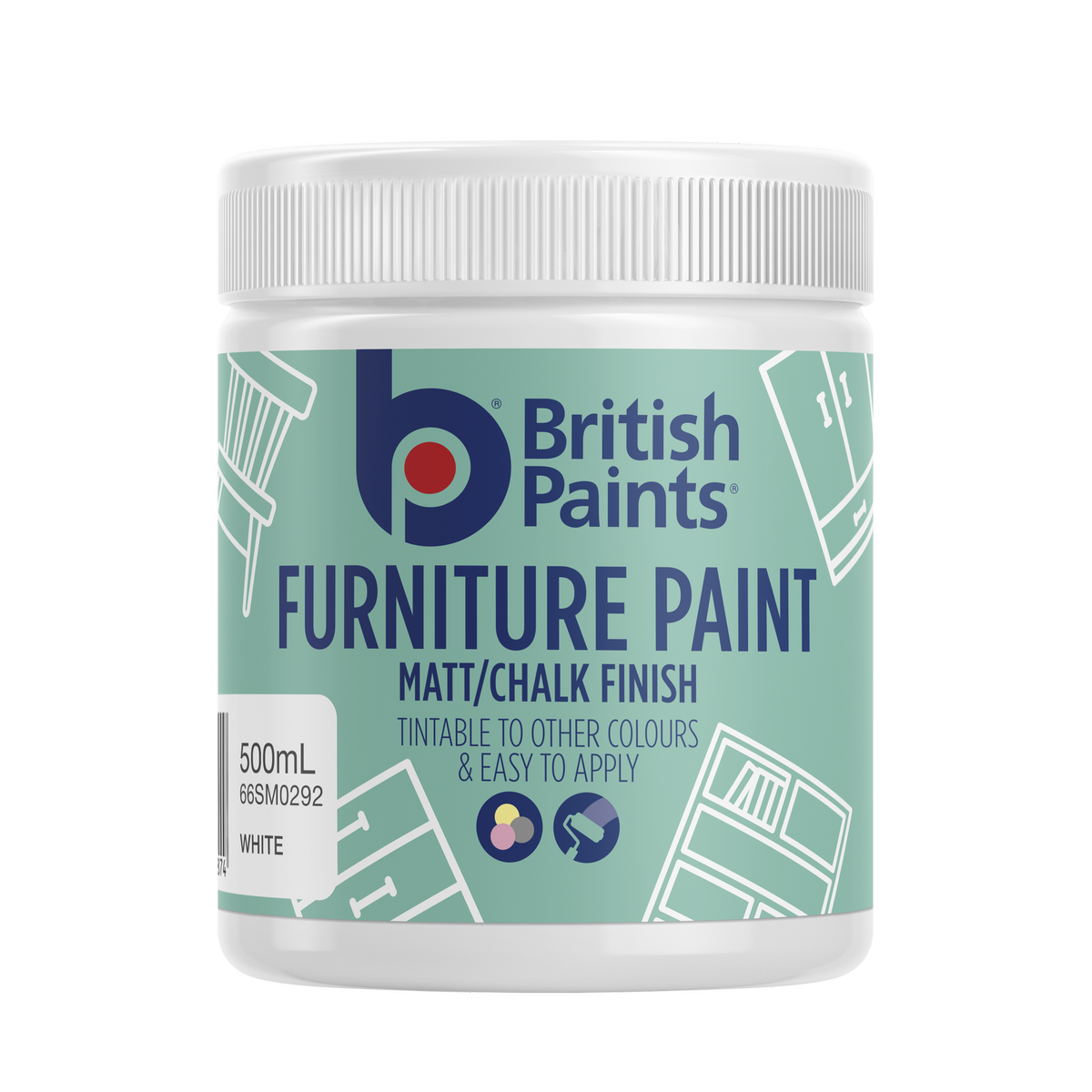 British Paints White Base Matt/Chalk Furniture Paint 0.5L, Tintable