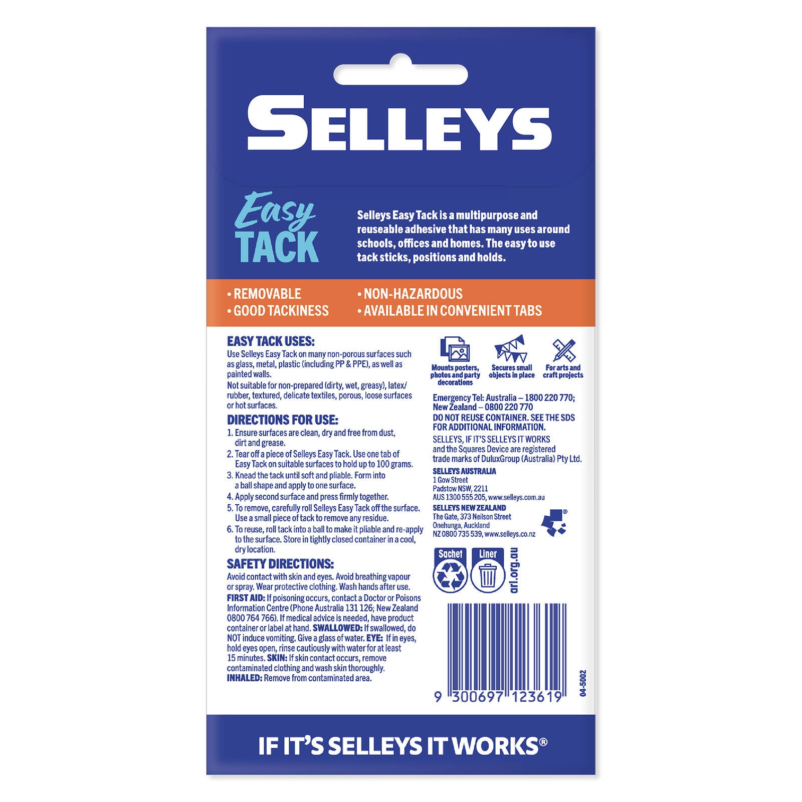 Selleys Easy Tack 75g Reusable Mounting Adhesive, Indoor & Outdoor