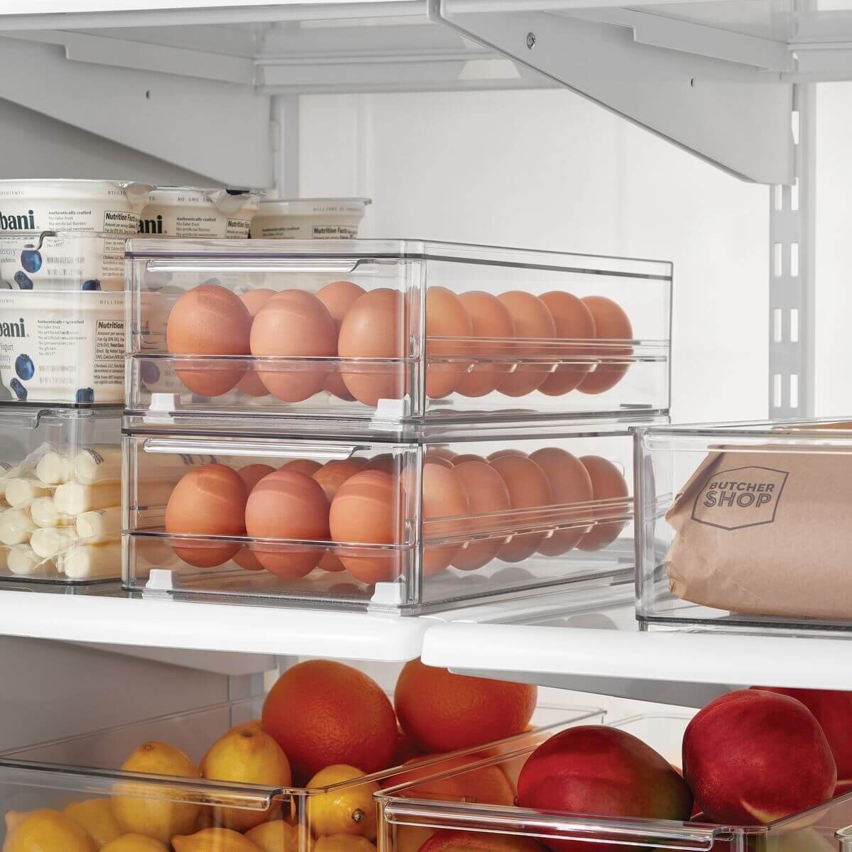 The Container Store 8 piece fridge pack 1 - Clear PET bins, egg drawer and bottle holders - VTCS-FRIDGE-P1