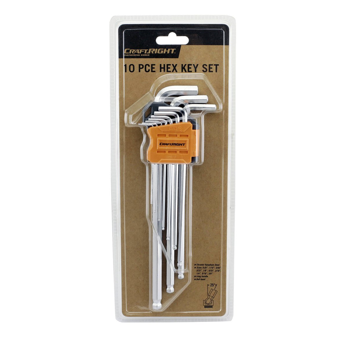 Craftright 10 Piece Hex Key Set CR-V Imperial Ball End with Case