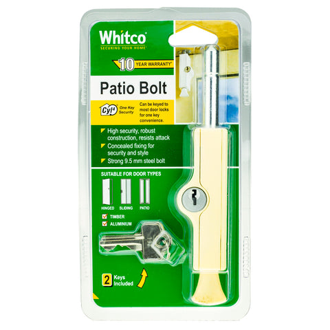 Whitco CYL4 Patio Bolt - Primrose Zinc Diecast, Keyed, Indoor and Outdoor
