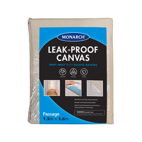 Monarch 1.5 x 3.6m Leak-Proof Canvas Drop Sheet, Plastic Backed