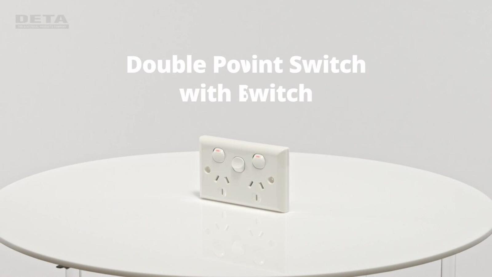 DETA White Solid Plate Double Power Point with Extra Switch 250V 10A
