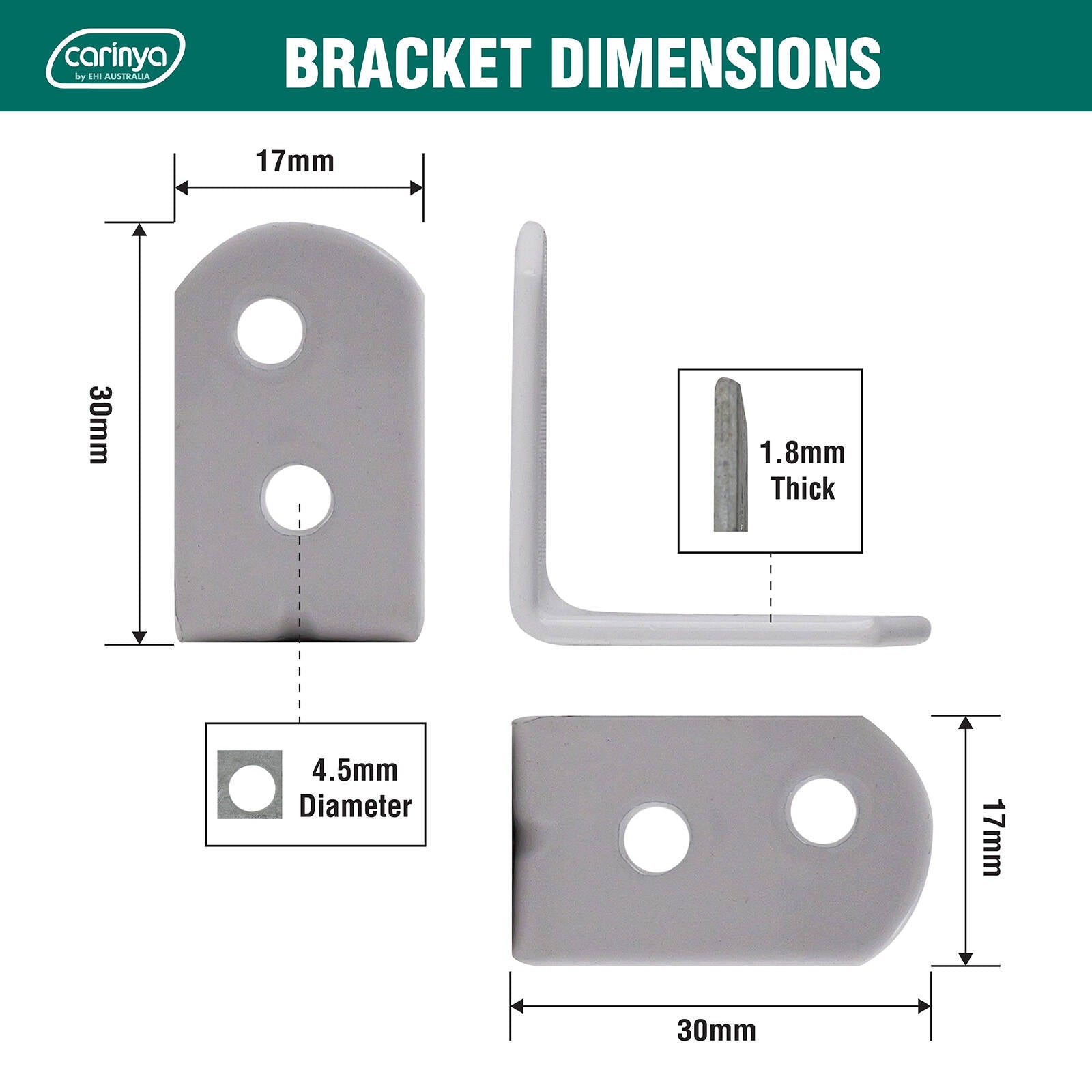 Carinya 30 x 30 x 17 x 1.8mm White Reinforcing Angle Bracket, 12 Pack