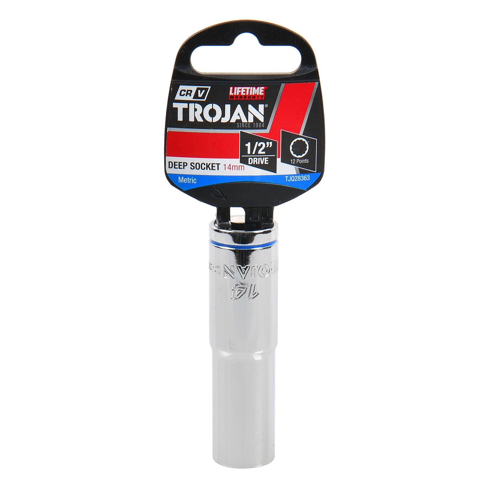 Trojan 14mm Deep Socket 1/2" Drive, Chrome Vanadium 12 Point Metric
