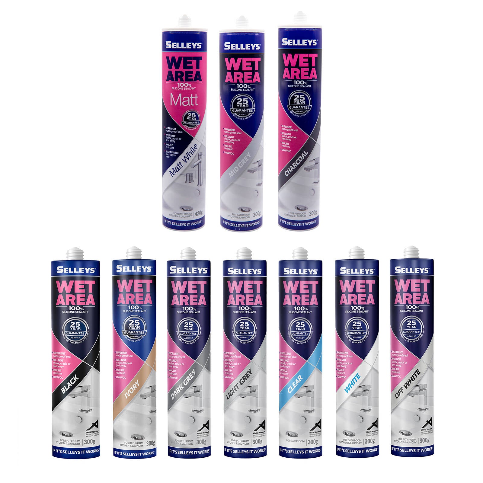 Selleys Wet Area Waterproof Silicone Sealant 300g Dark Grey - For Bathrooms, Kitchens & Laundries