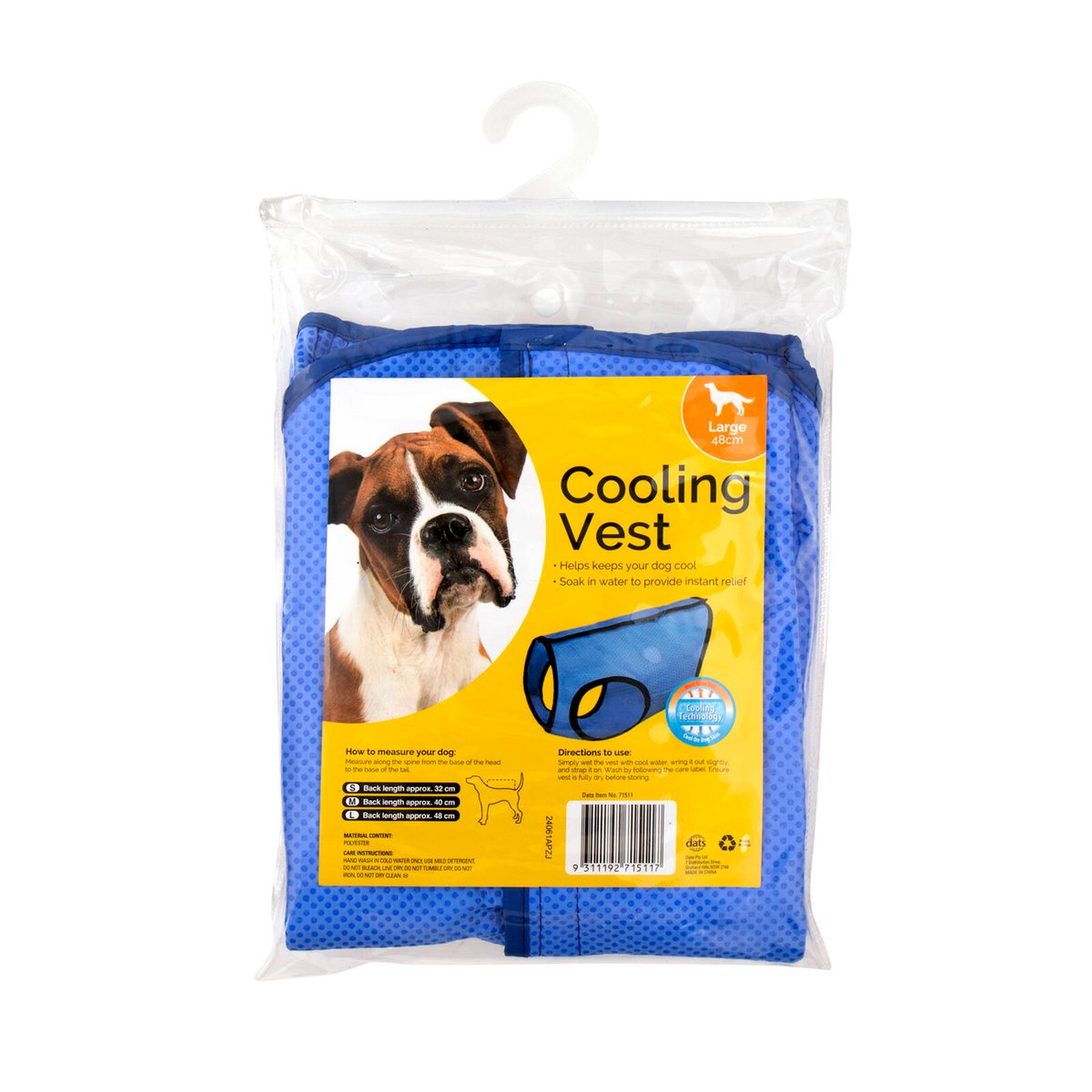 Dats Large Dog Cooling Vest - 48cm - Durable Polyester - Easy to Clean - SuperSaverAU - view 1