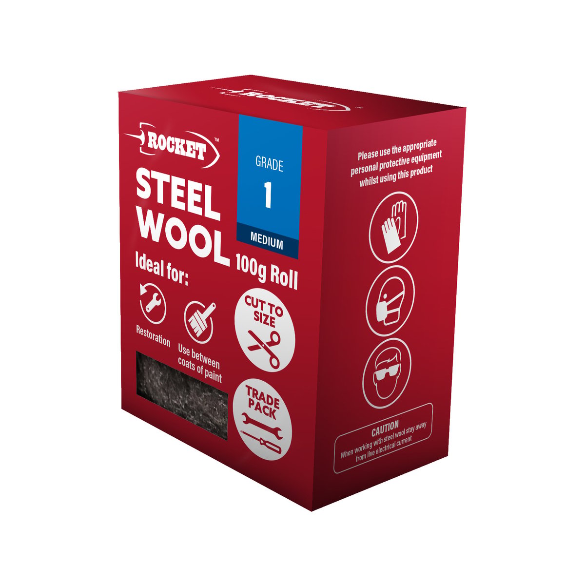 Rocket Medium Steel Wool 100g Grade 1 for Cleaning and Polishing Surfaces
