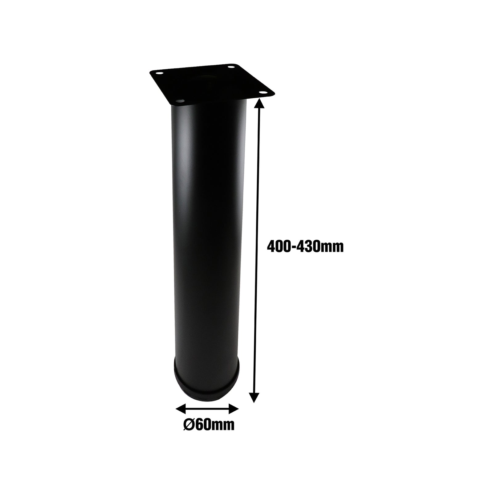 Adoored 60 x 400mm Black Steel Round Adjustable Furniture Leg