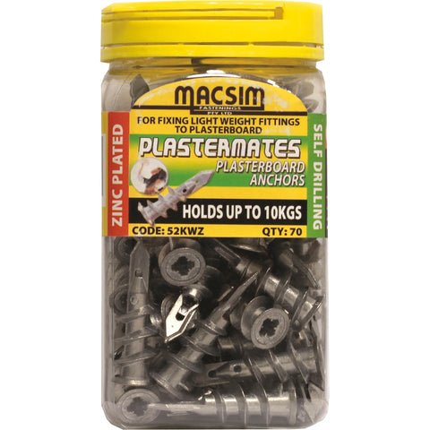 Macsim 45mm Zinc Plated Metal Plasterboard Anchor - 70 Pack