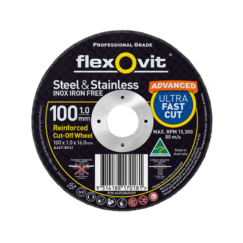Flexovit Cut Off Wheel - 100mm x 1mm - Aluminium Oxide - Fast Cutting - SuperSaverAU - view 1