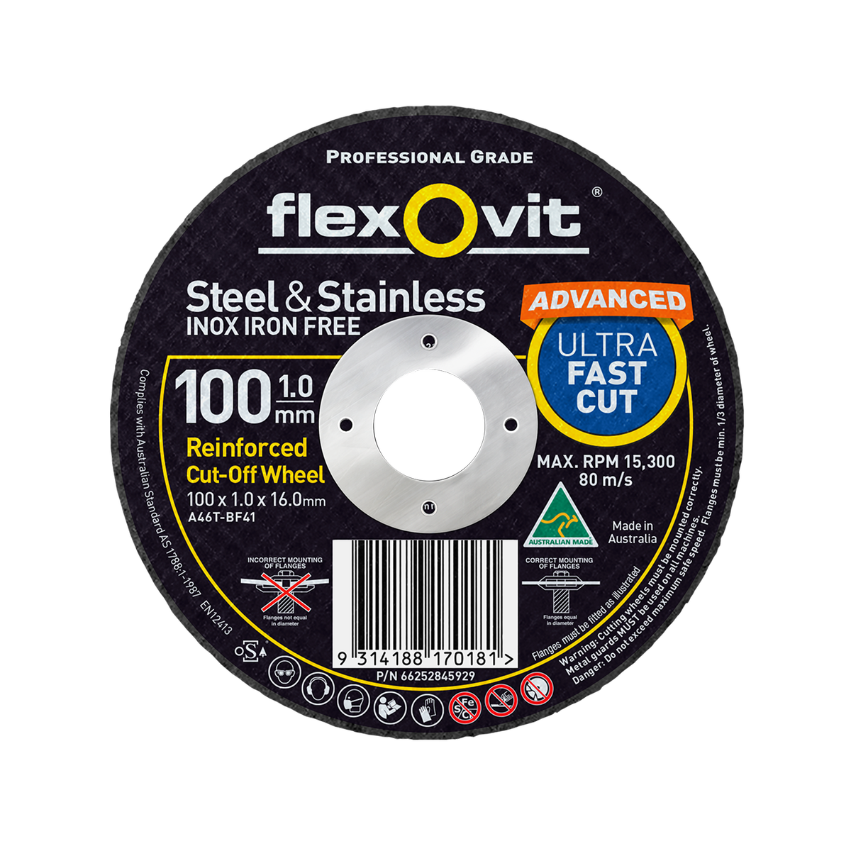 Flexovit 100 x 1.0 x 16.0mm Aluminium Oxide Metal Cut Off Wheel