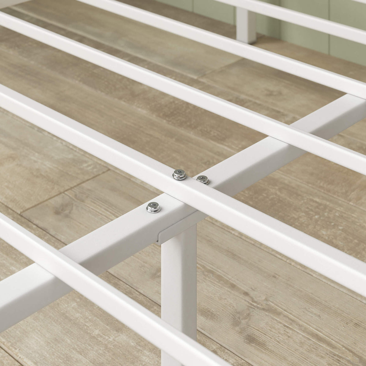 Zinus Figari queen metal and bamboo bed frame - white, adjustable headboard, 250kg capacity - AU-FBOBH2-39Q